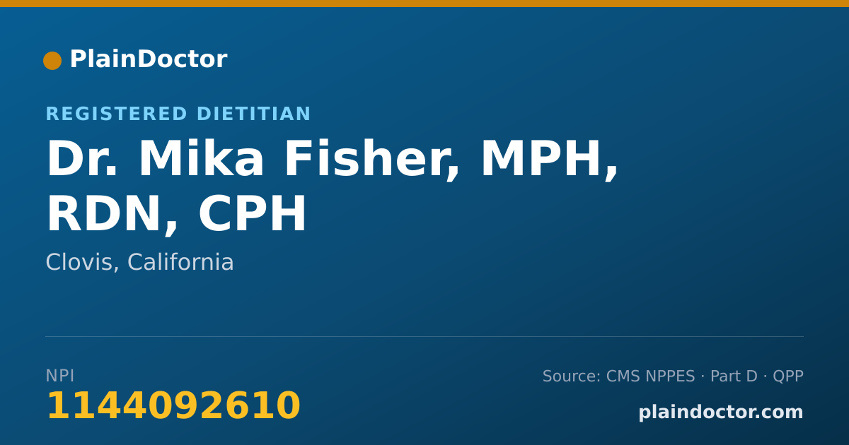 Shareable card for Mika Fisher, MPH, RDN, CPH - Registered Dietitian, Clovis, CA