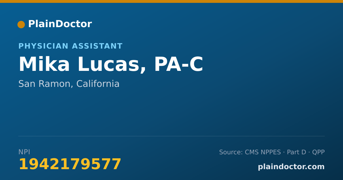 Shareable card for Mika Lucas, PA-C - Physician Assistant, San Ramon, CA