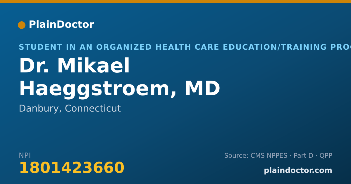 Shareable card for Mikael Haeggstroem, MD - Student in an Organized Health Care Education/Training Program, Danbury, CT