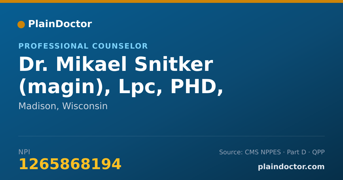 Shareable card for Mikael Snitker (magin), Lpc, PHD, CRC, LPC - Professional Counselor, Madison, WI