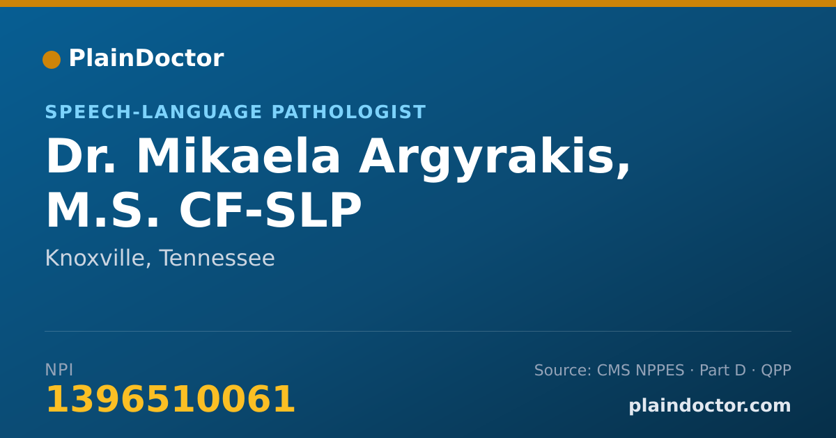 Shareable card for Mikaela Argyrakis, M.S. CF-SLP - Speech-Language Pathologist, Knoxville, TN