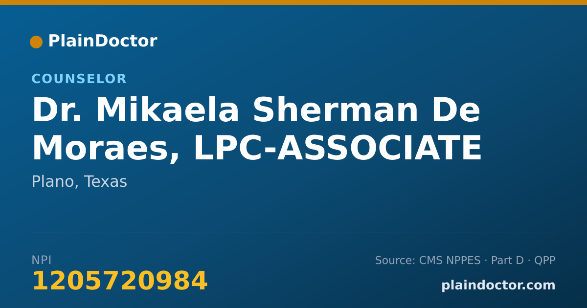 Shareable card for Mikaela Sherman De Moraes, LPC-ASSOCIATE - Counselor, Plano, TX