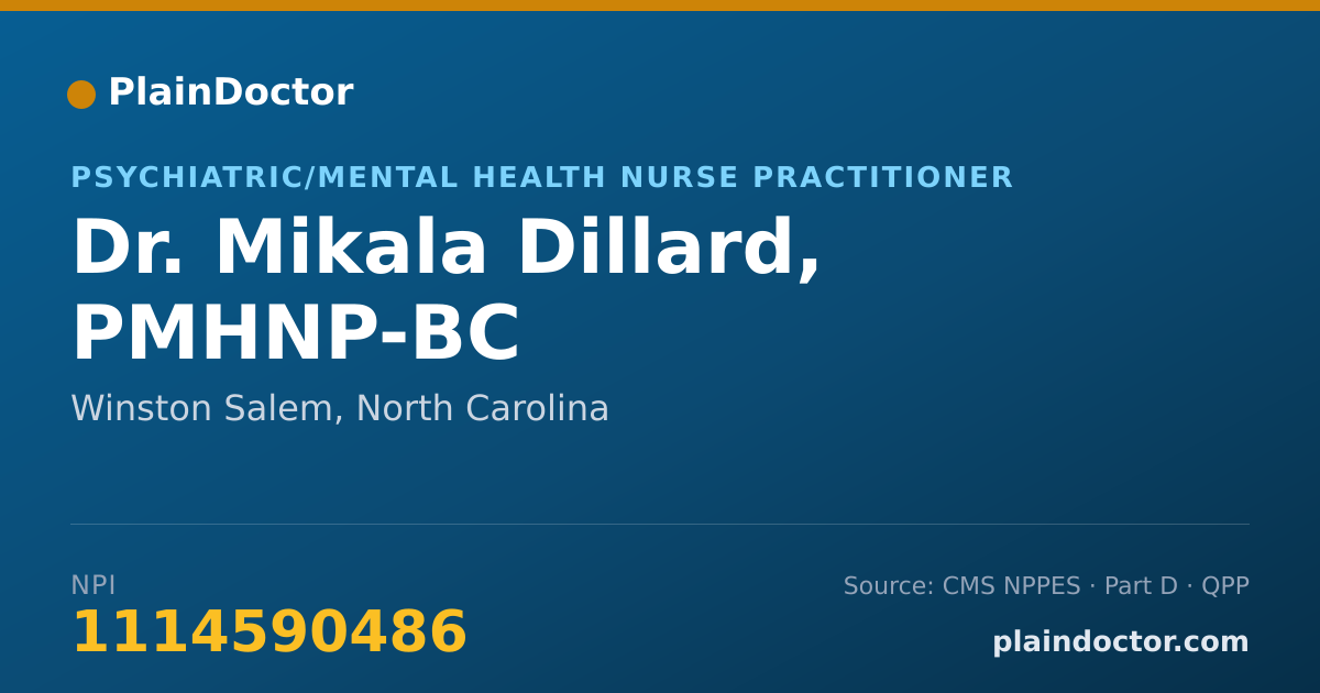 Shareable card for Mikala Dillard, PMHNP-BC - Psychiatric/Mental Health Nurse Practitioner, Winston Salem, NC