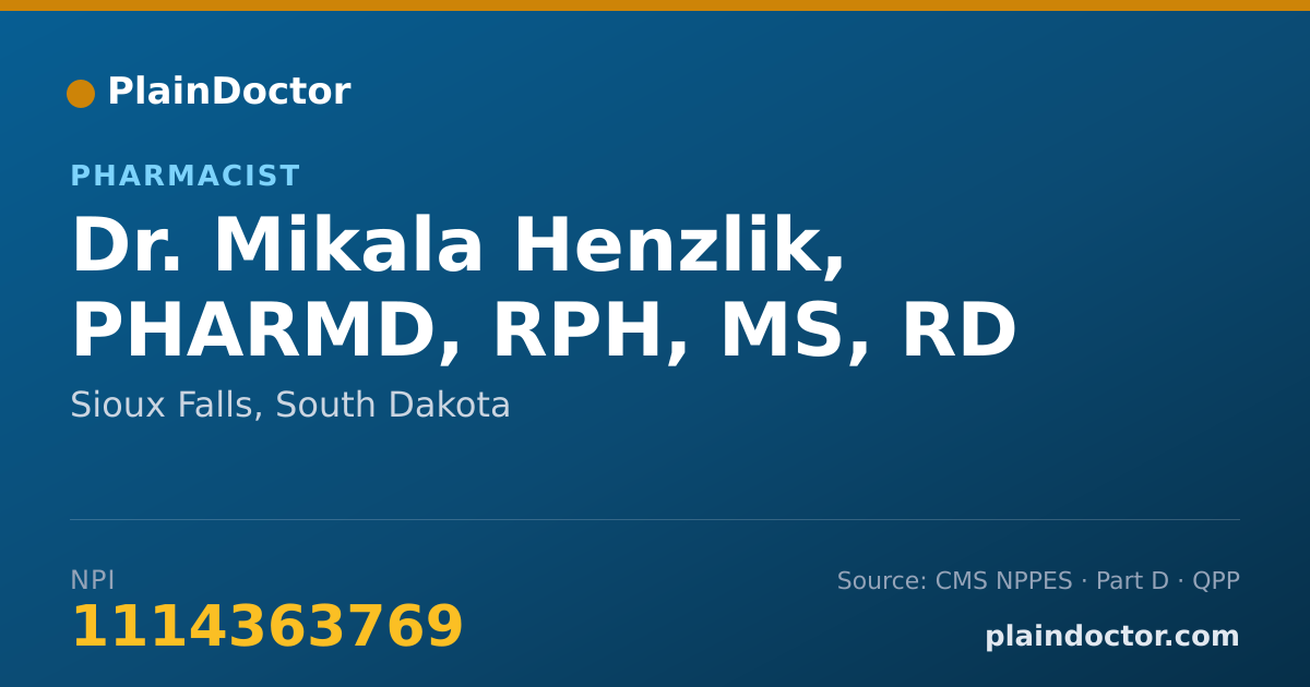 Shareable card for Mikala Henzlik, PHARMD, RPH, MS, RD - Pharmacist, Sioux Falls, SD