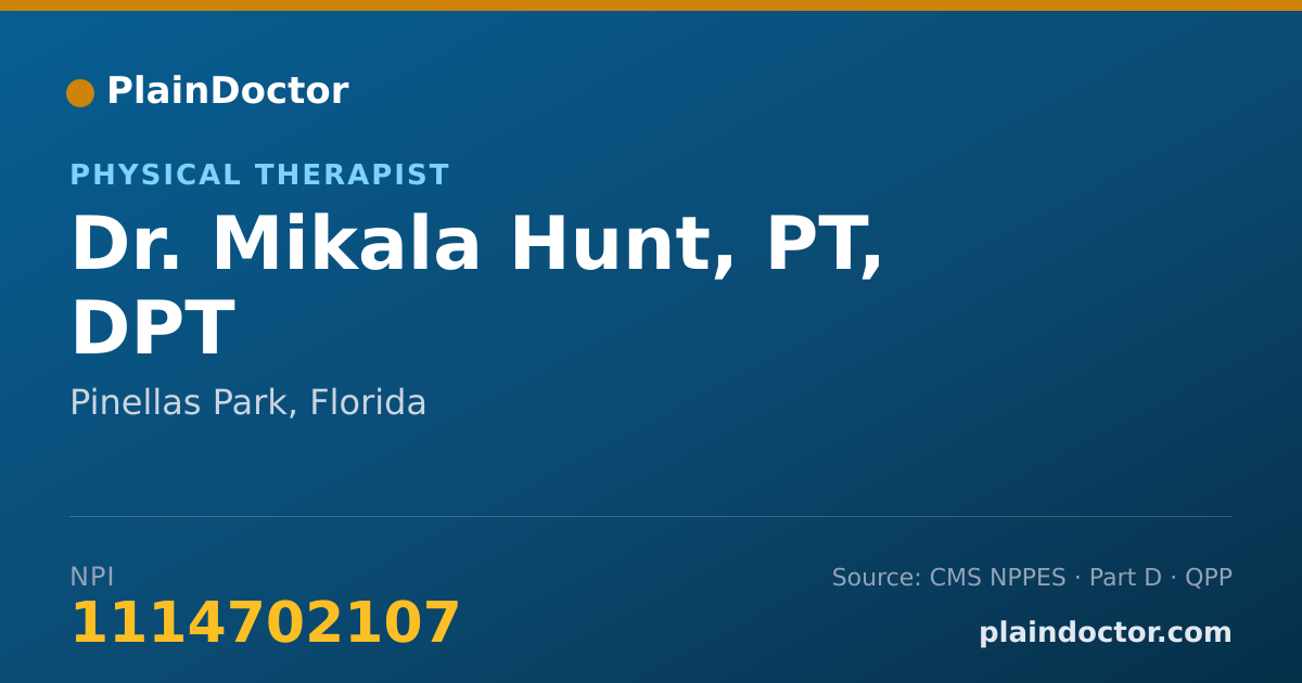 Shareable card for Mikala Hunt, PT, DPT - Physical Therapist, Pinellas Park, FL