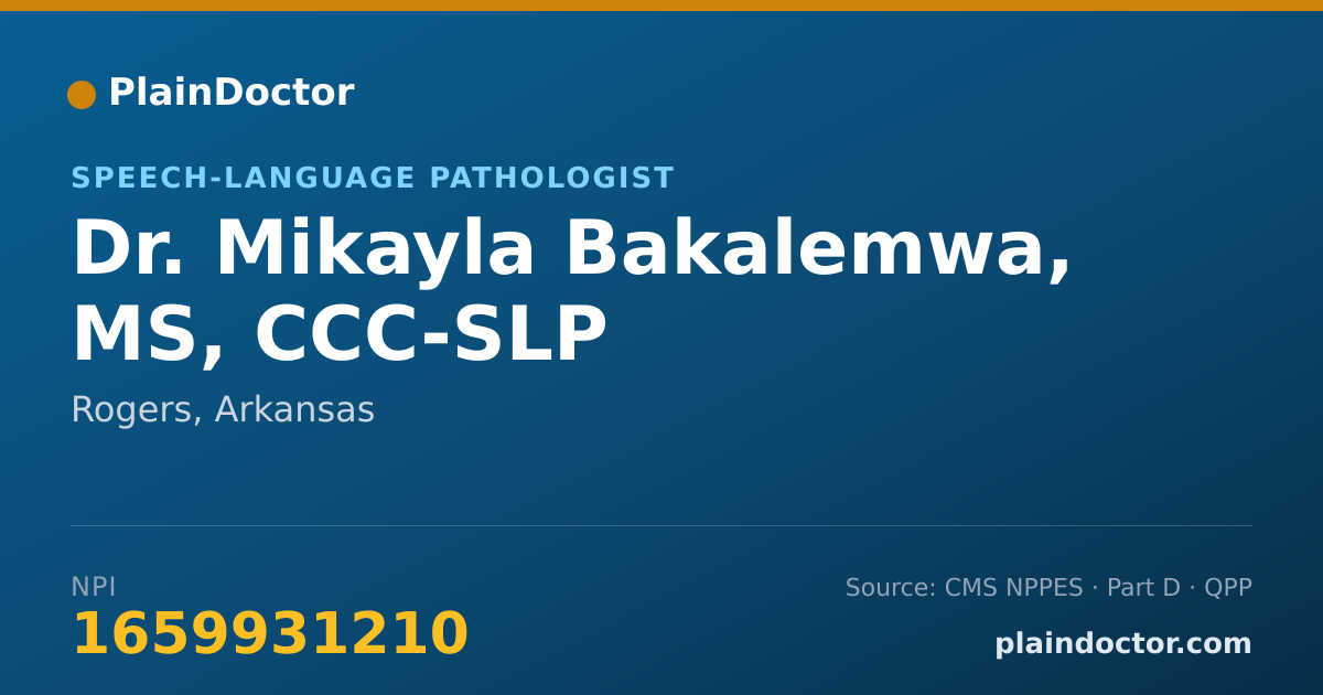 Shareable card for Mikayla Bakalemwa, MS, CCC-SLP - Speech-Language Pathologist, Rogers, AR