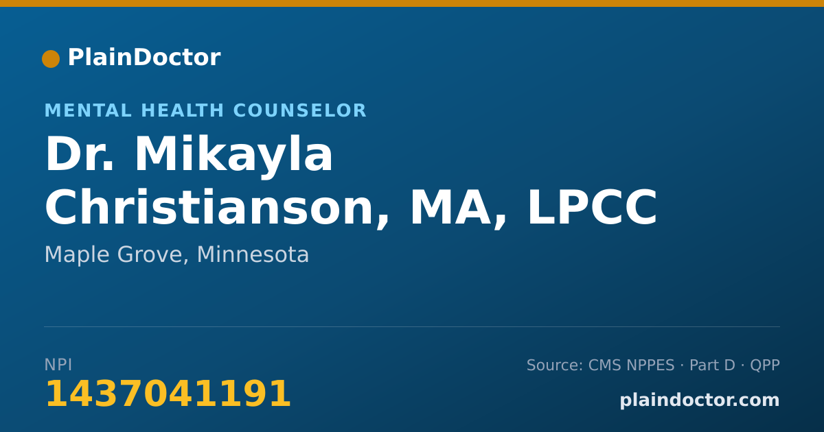Shareable card for Mikayla Christianson, MA, LPCC - Mental Health Counselor, Maple Grove, MN
