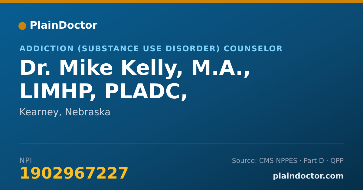 Shareable card for Mike Kelly, M.A., LIMHP, PLADC, - Addiction (Substance Use Disorder) Counselor, Kearney, NE