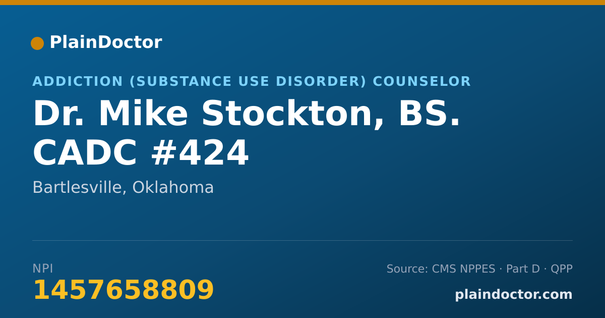 Shareable card for Mike Stockton, BS. CADC #424 - Addiction (Substance Use Disorder) Counselor, Bartlesville, OK