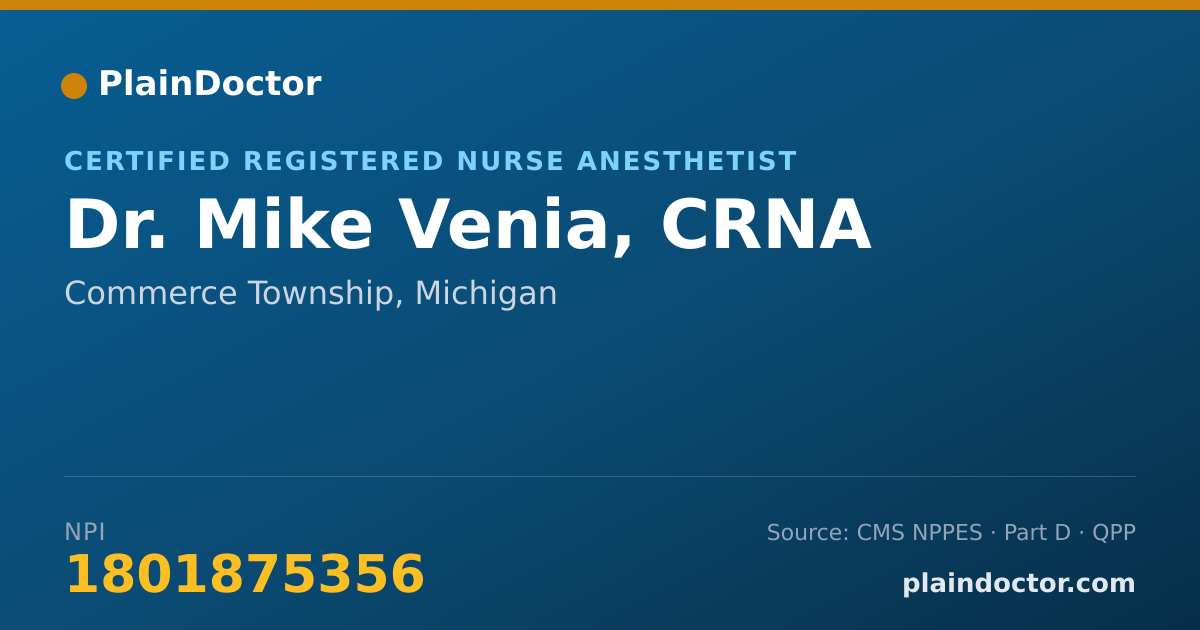 Shareable card for Mike Venia, CRNA - Certified Registered Nurse Anesthetist, Commerce Township, MI