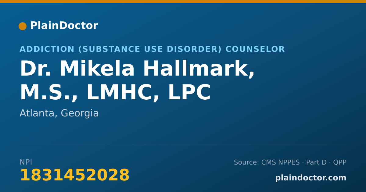 Shareable card for Mikela Hallmark, M.S., LMHC, LPC - Addiction (Substance Use Disorder) Counselor, Atlanta, GA