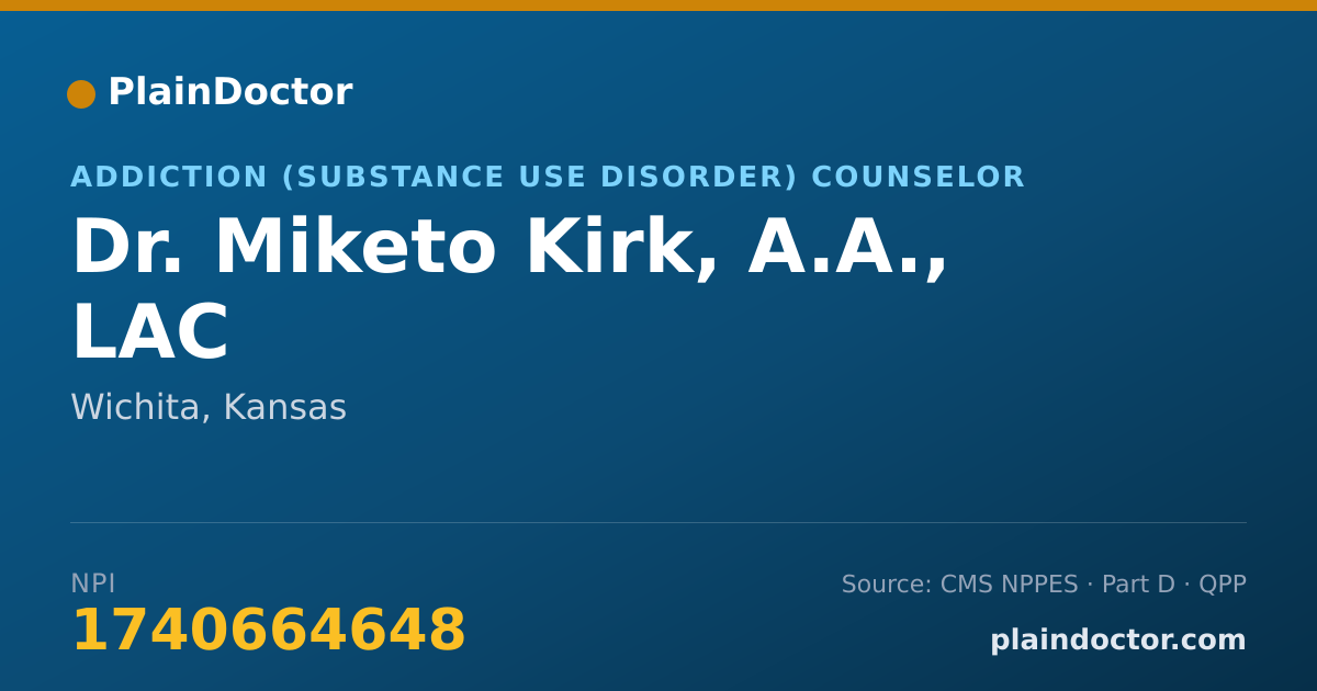 Shareable card for Miketo Kirk, A.A., LAC - Addiction (Substance Use Disorder) Counselor, Wichita, KS