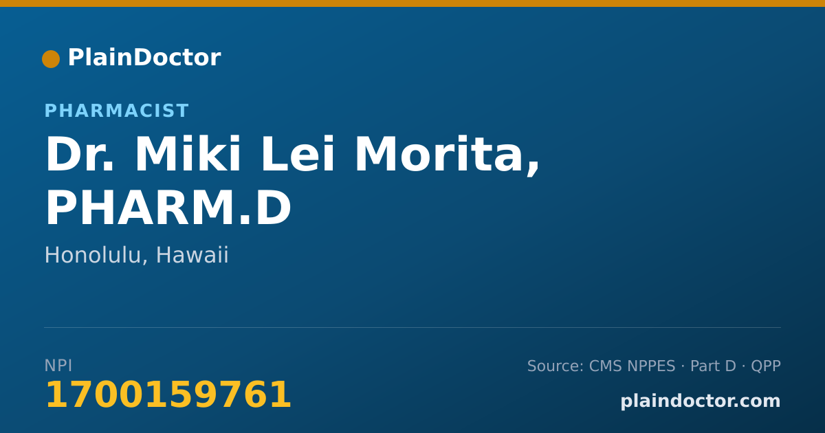 Shareable card for Miki Lei Morita, PHARM.D - Pharmacist, Honolulu, HI