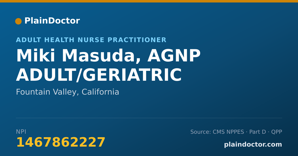 Shareable card for Miki Masuda, AGNP ADULT/GERIATRIC - Adult Health Nurse Practitioner, Fountain Valley, CA