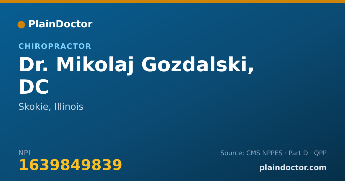 Shareable card for Mikolaj Gozdalski, DC - Chiropractor, Skokie, IL
