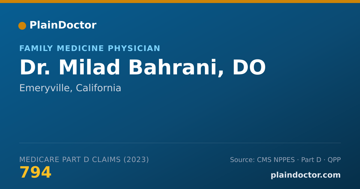 Shareable card for Milad Bahrani, DO - Family Medicine Physician, Emeryville, CA