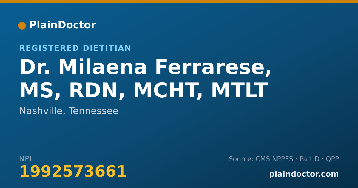 Shareable card for Milaena Ferrarese, MS, RDN, MCHT, MTLT - Registered Dietitian, Nashville, TN