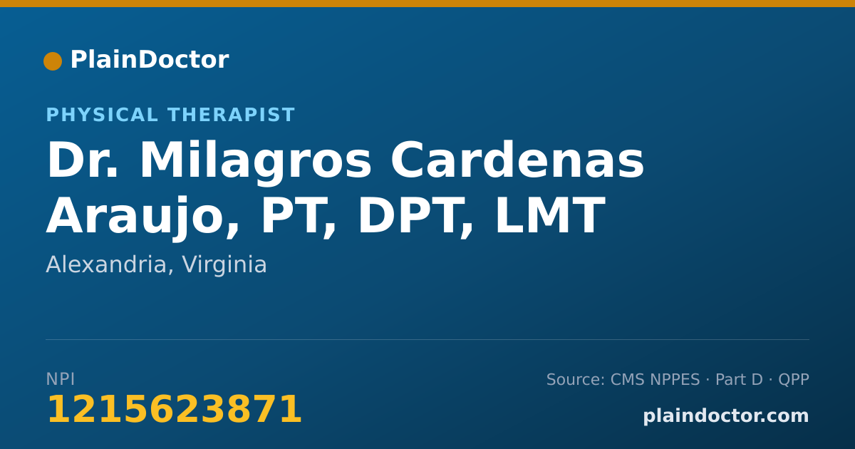 Shareable card for Milagros Cardenas Araujo, PT, DPT, LMT - Physical Therapist, Alexandria, VA