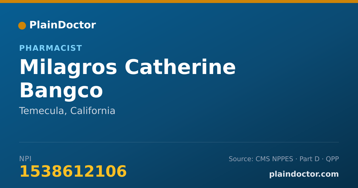 Shareable card for Milagros Catherine Bangco - Pharmacist, Temecula, CA