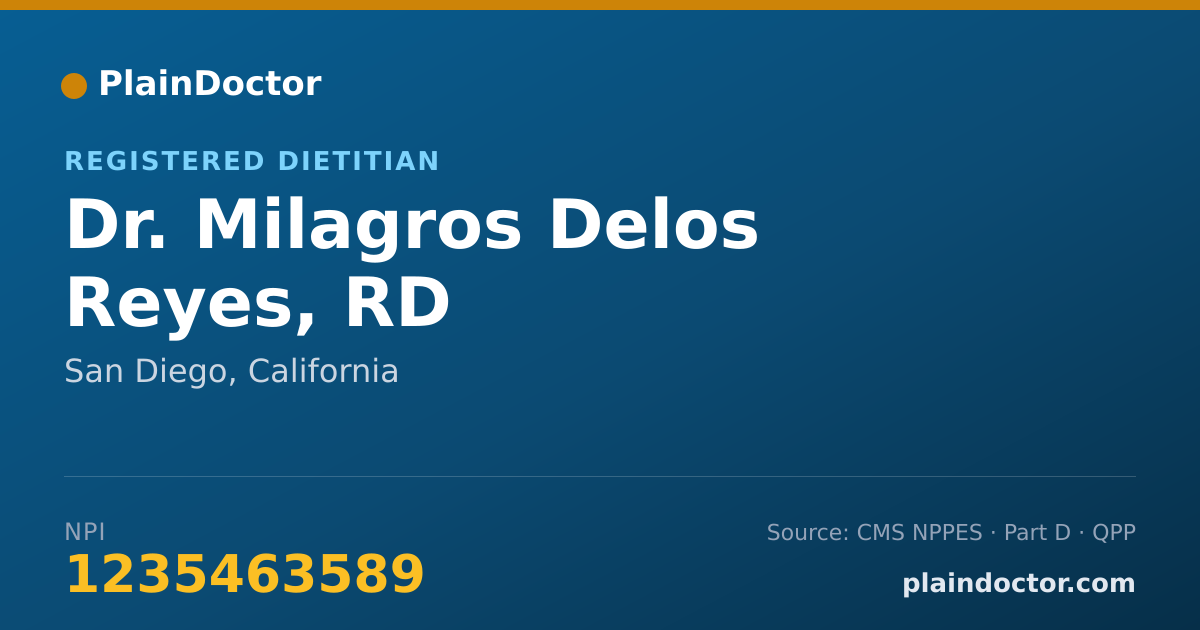 Shareable card for Milagros Delos Reyes, RD - Registered Dietitian, San Diego, CA
