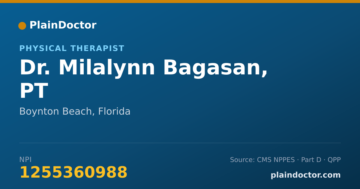 Shareable card for Milalynn Bagasan, PT - Physical Therapist, Boynton Beach, FL
