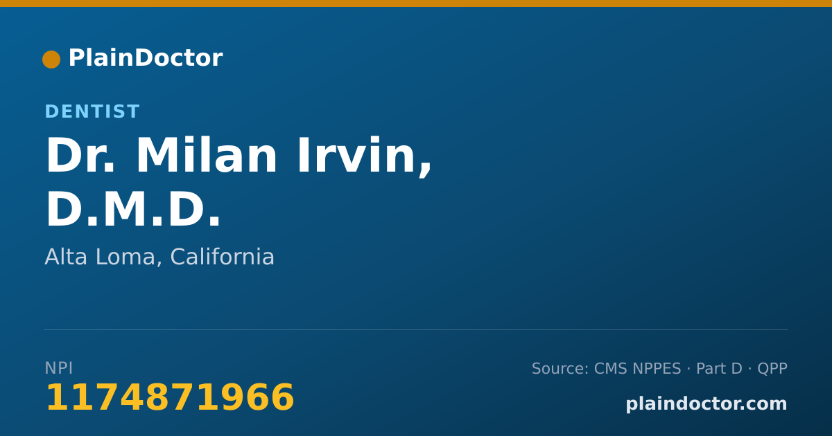 Shareable card for Milan Irvin, D.M.D. - Dentist, Alta Loma, CA