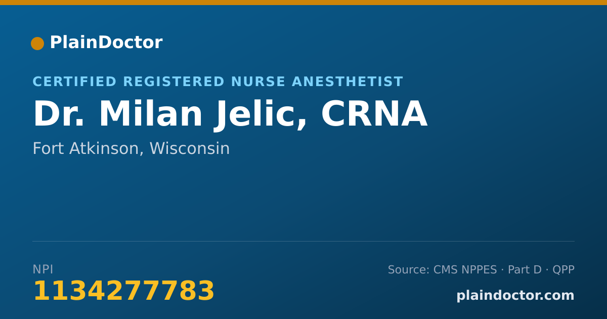 Shareable card for Milan Jelic, CRNA - Certified Registered Nurse Anesthetist, Fort Atkinson, WI
