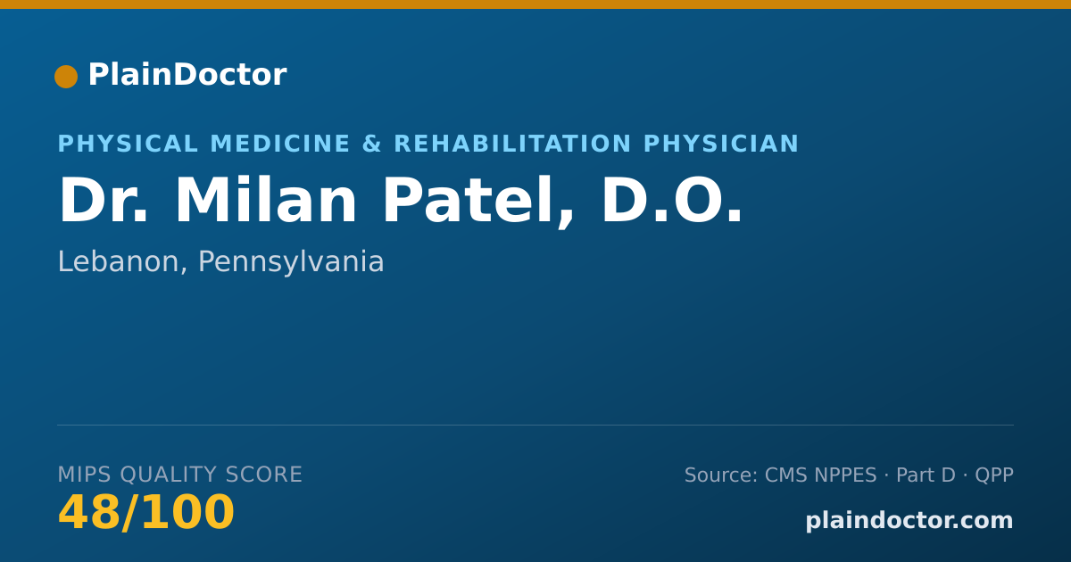 Shareable card for Milan Patel, D.O. - Physical Medicine & Rehabilitation Physician, Lebanon, PA