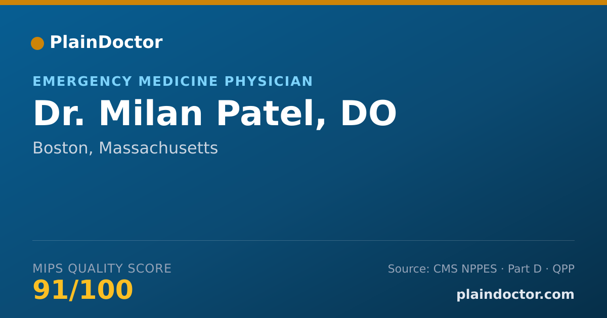 Shareable card for Milan Patel, DO - Emergency Medicine Physician, Boston, MA