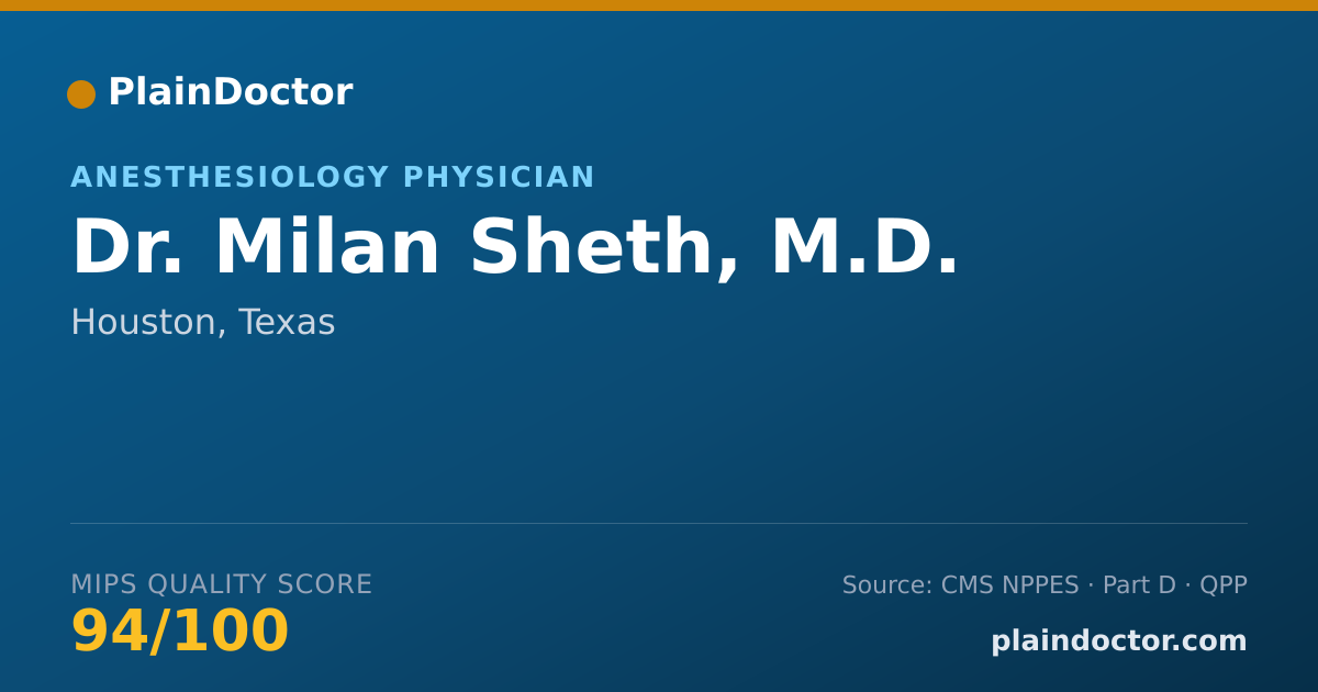 Shareable card for Milan Sheth, M.D. - Anesthesiology Physician, Houston, TX