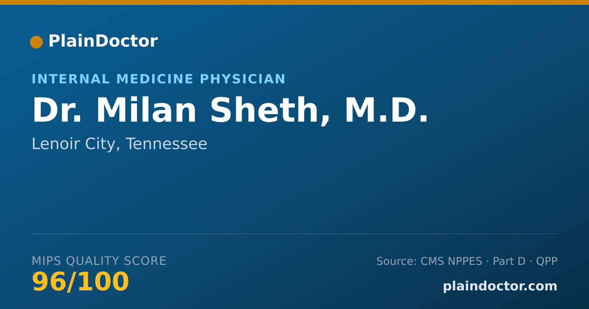 Shareable card for Milan Sheth, M.D. - Internal Medicine Physician, Lenoir City, TN