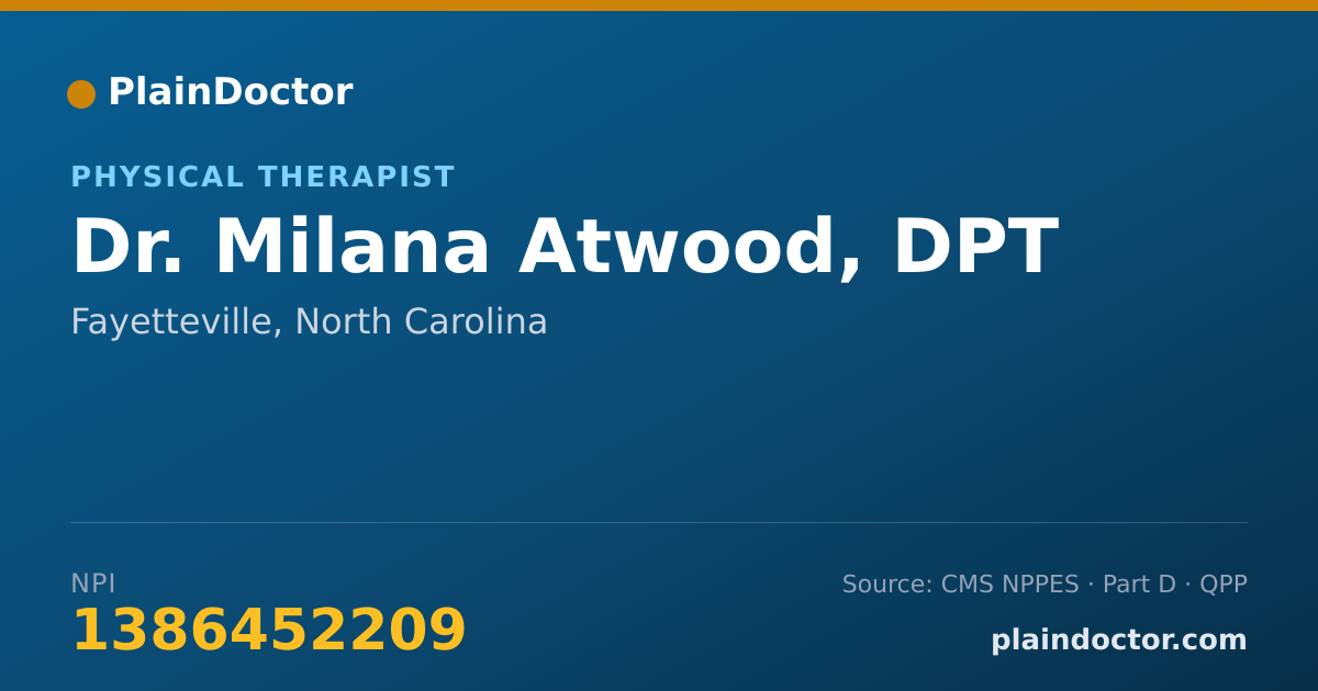 Shareable card for Milana Atwood, DPT - Physical Therapist, Fayetteville, NC