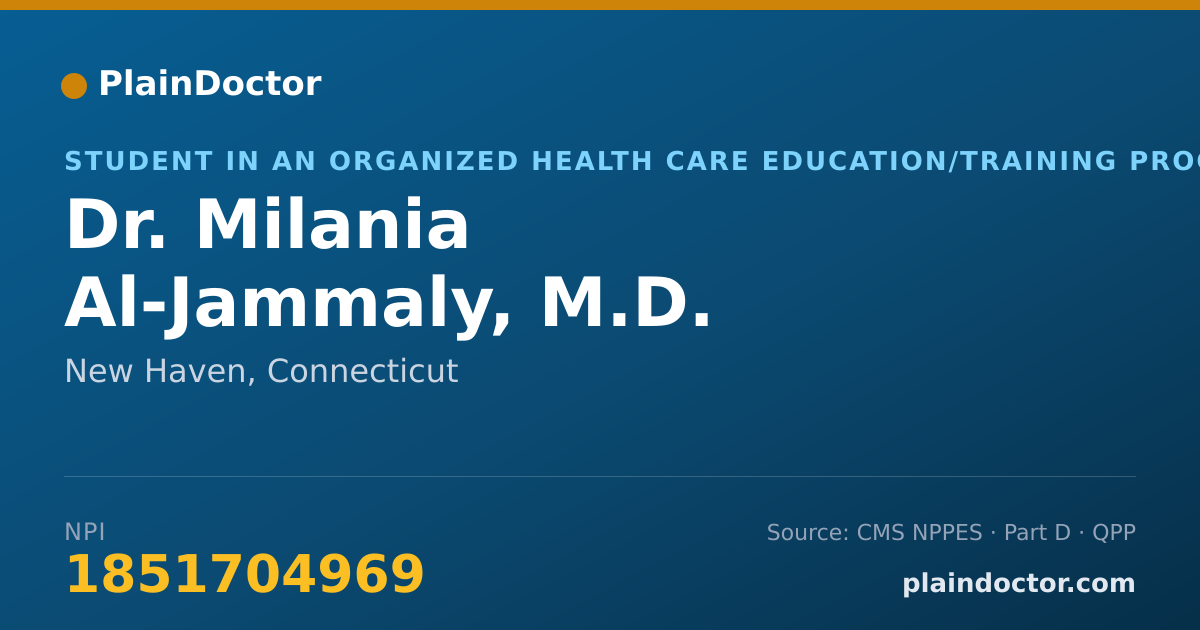 Shareable card for Milania Al-Jammaly, M.D. - Student in an Organized Health Care Education/Training Program, New Haven, CT