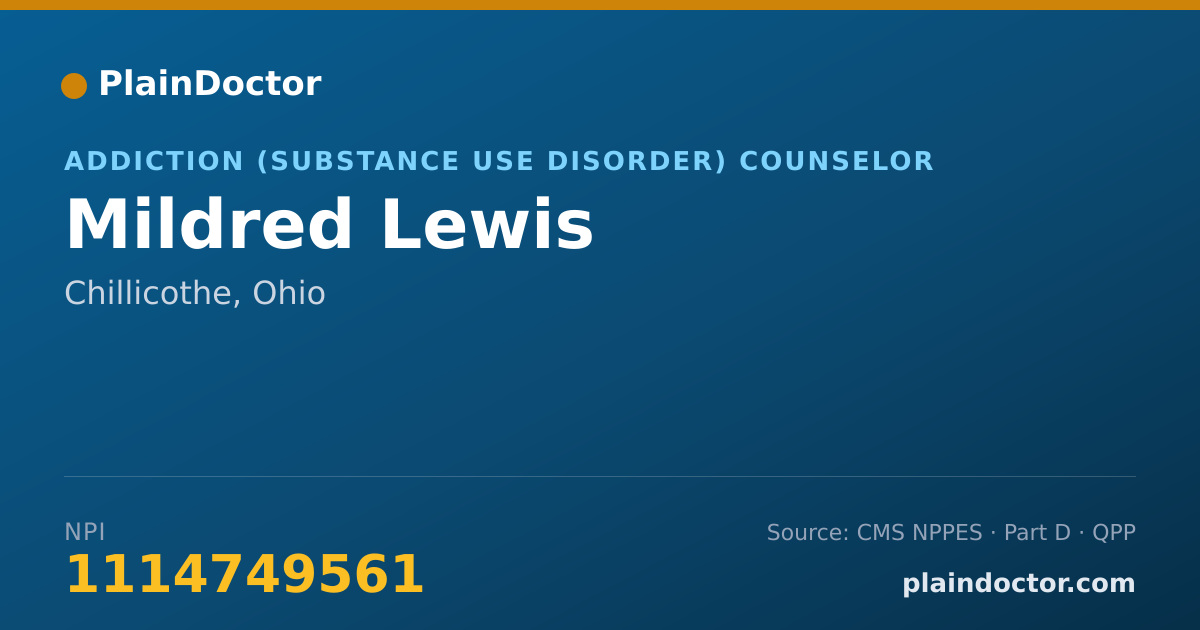 Shareable card for Mildred Lewis - Addiction (Substance Use Disorder) Counselor, Chillicothe, OH
