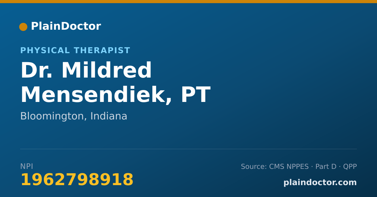 Shareable card for Mildred Mensendiek, PT - Physical Therapist, Bloomington, IN