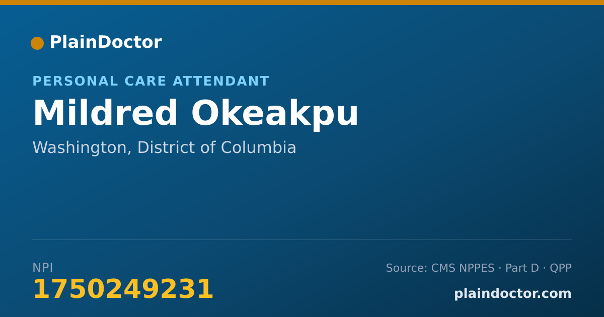 Shareable card for Mildred Okeakpu - Personal Care Attendant, Washington, DC