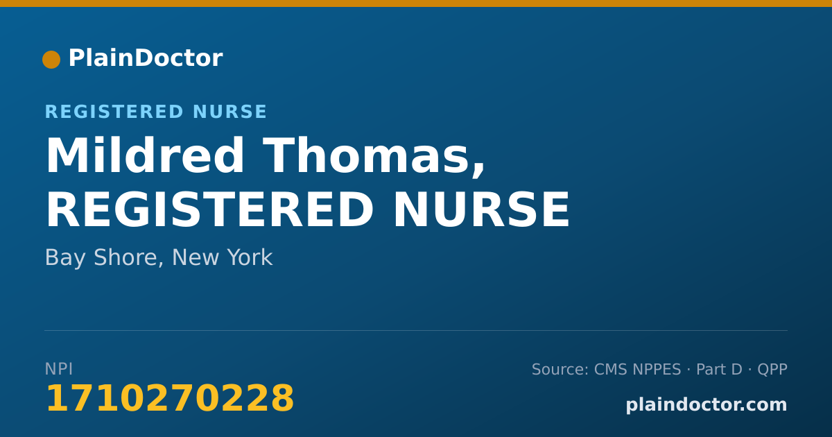 Shareable card for Mildred Thomas, REGISTERED NURSE - Registered Nurse, Bay Shore, NY