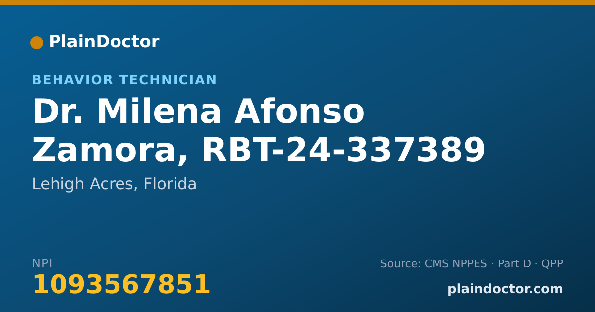 Shareable card for Milena Afonso Zamora, RBT-24-337389 - Behavior Technician, Lehigh Acres, FL