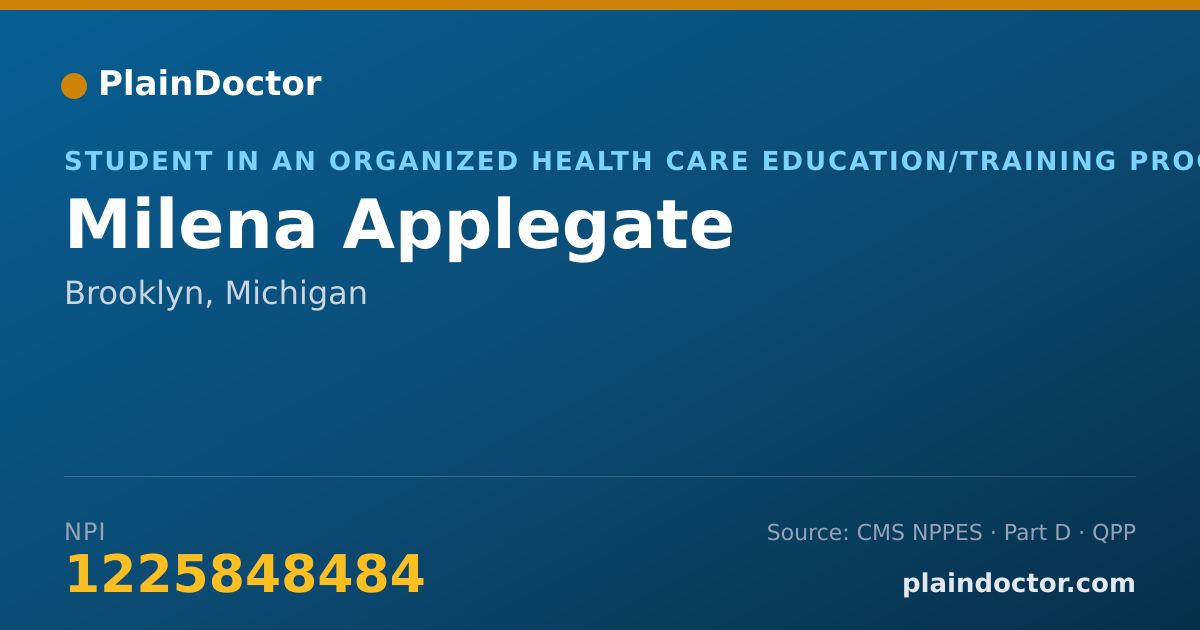 Shareable card for Milena Applegate - Student in an Organized Health Care Education/Training Program, Brooklyn, MI