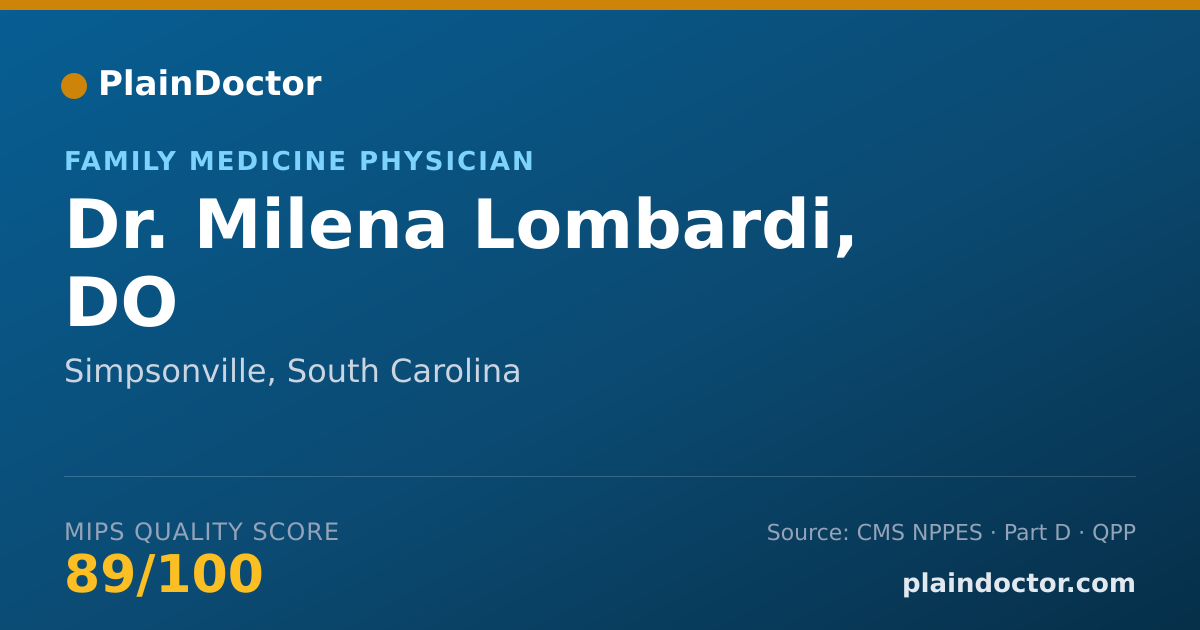 Shareable card for Milena Lombardi, DO - Family Medicine Physician, Simpsonville, SC