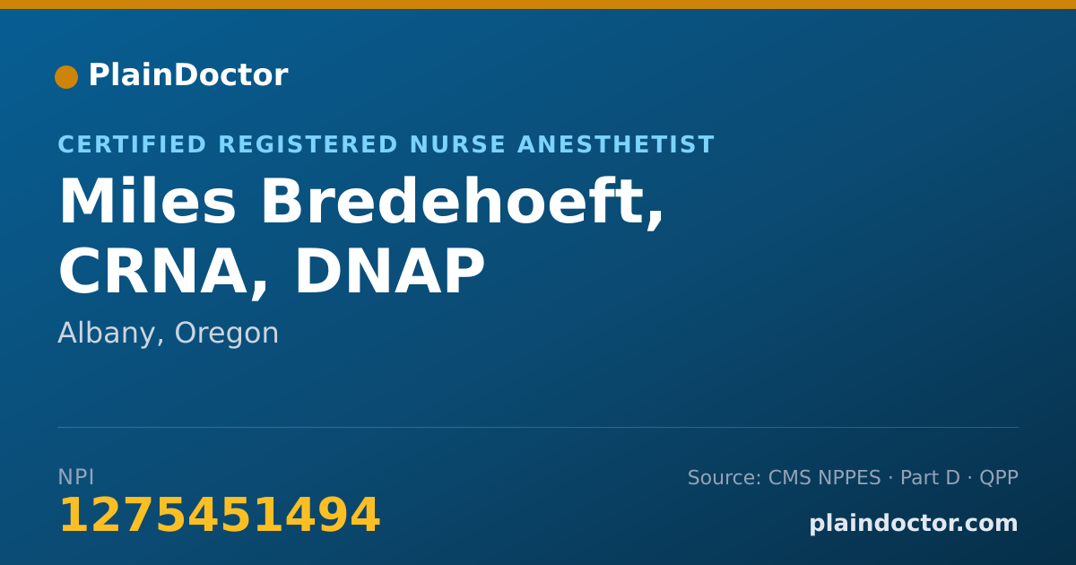 Shareable card for Miles Bredehoeft, CRNA, DNAP - Certified Registered Nurse Anesthetist, Albany, OR