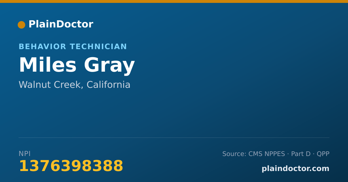 Shareable card for Miles Gray - Behavior Technician, Walnut Creek, CA