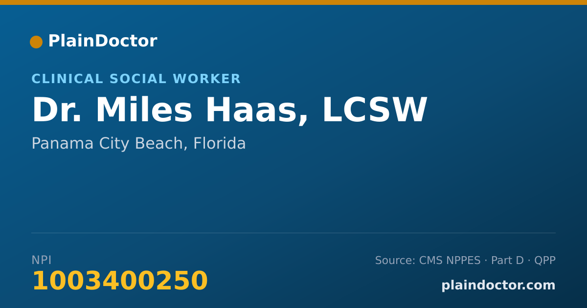 Shareable card for Miles Haas, LCSW - Clinical Social Worker, Panama City Beach, FL