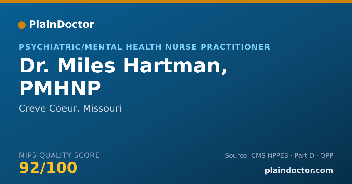 Shareable card for Miles Hartman, PMHNP - Psychiatric/Mental Health Nurse Practitioner, Creve Coeur, MO