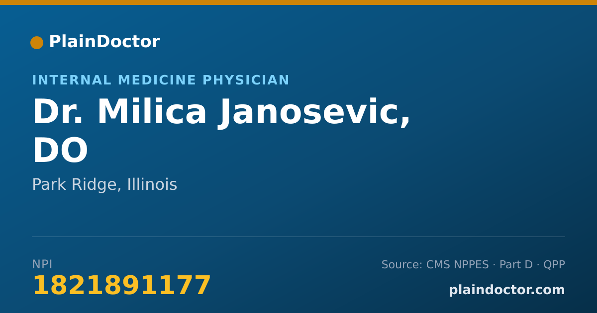 Shareable card for Milica Janosevic, DO - Internal Medicine Physician, Park Ridge, IL