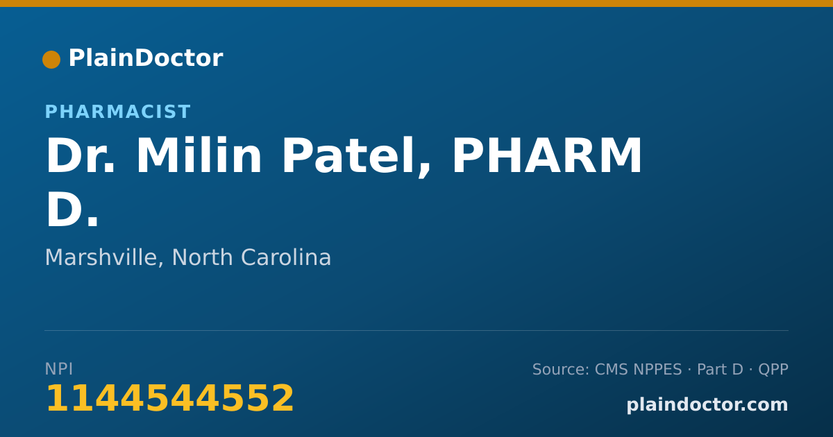 Shareable card for Milin Patel, PHARM D. - Pharmacist, Marshville, NC