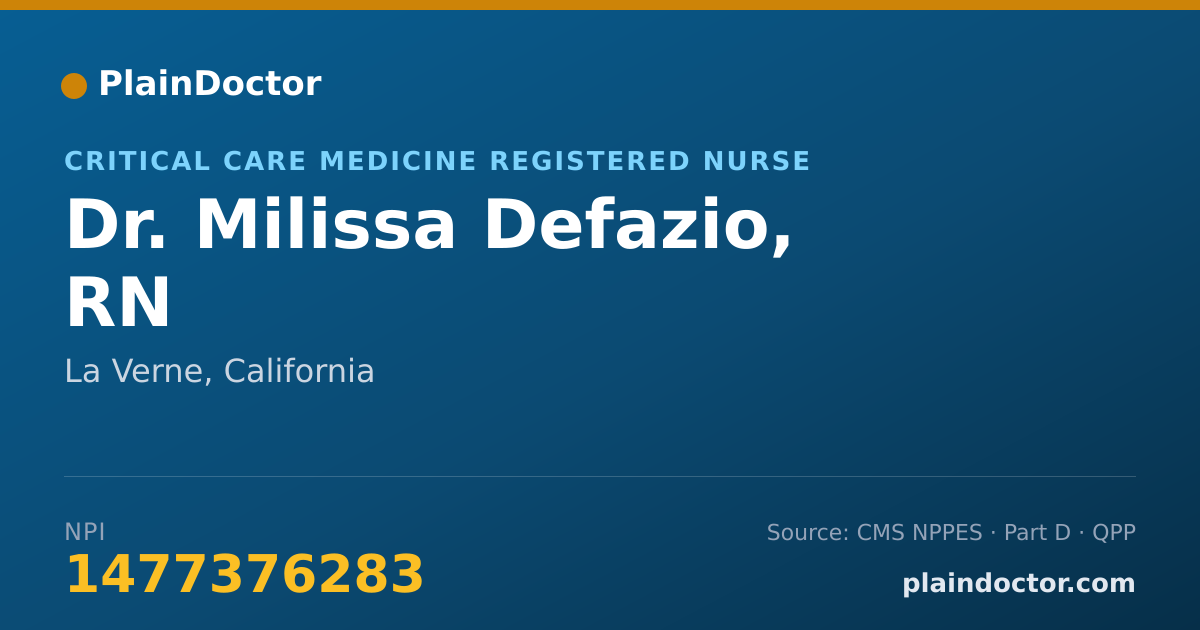 Shareable card for Milissa Defazio, RN - Critical Care Medicine Registered Nurse, La Verne, CA