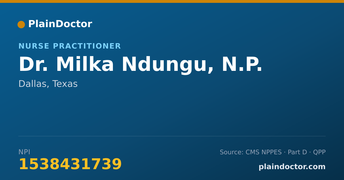 Shareable card for Milka Ndungu, N.P. - Nurse Practitioner, Dallas, TX