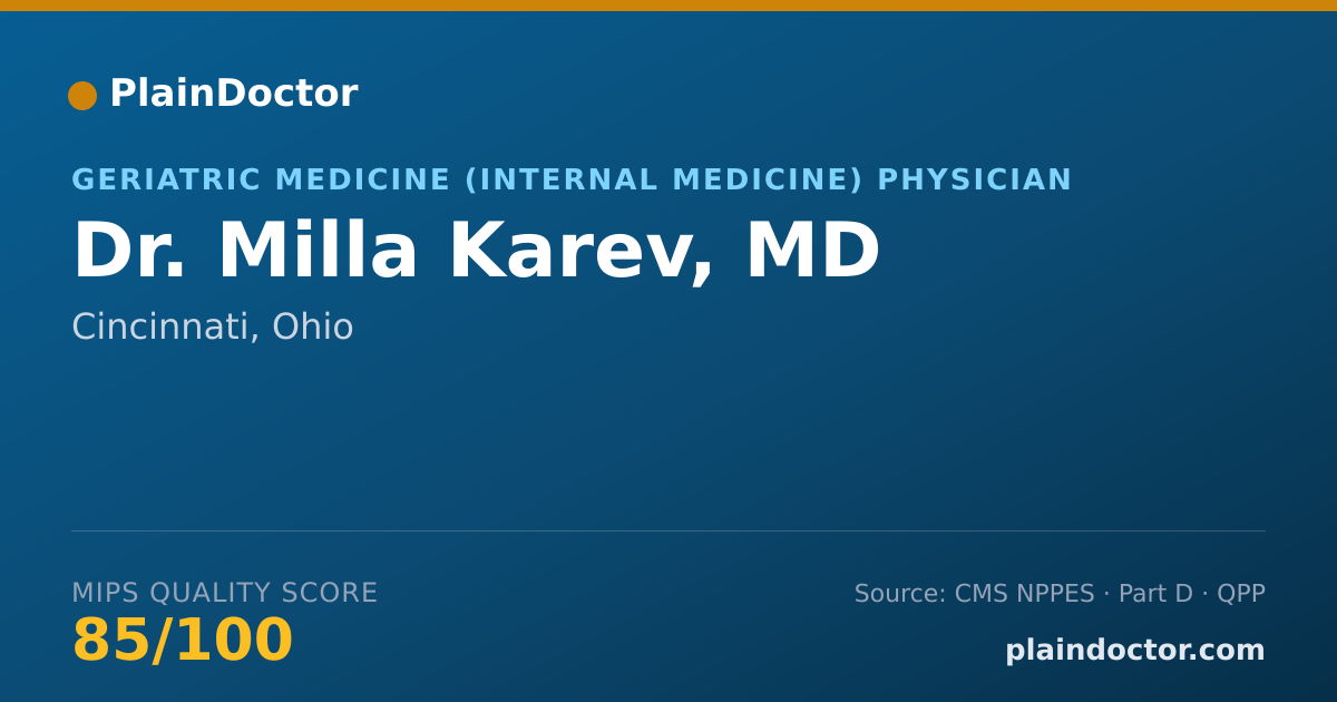 Shareable card for Milla Karev, MD - Geriatric Medicine (Internal Medicine) Physician, Cincinnati, OH