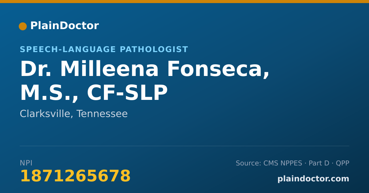 Shareable card for Milleena Fonseca, M.S., CF-SLP - Speech-Language Pathologist, Clarksville, TN
